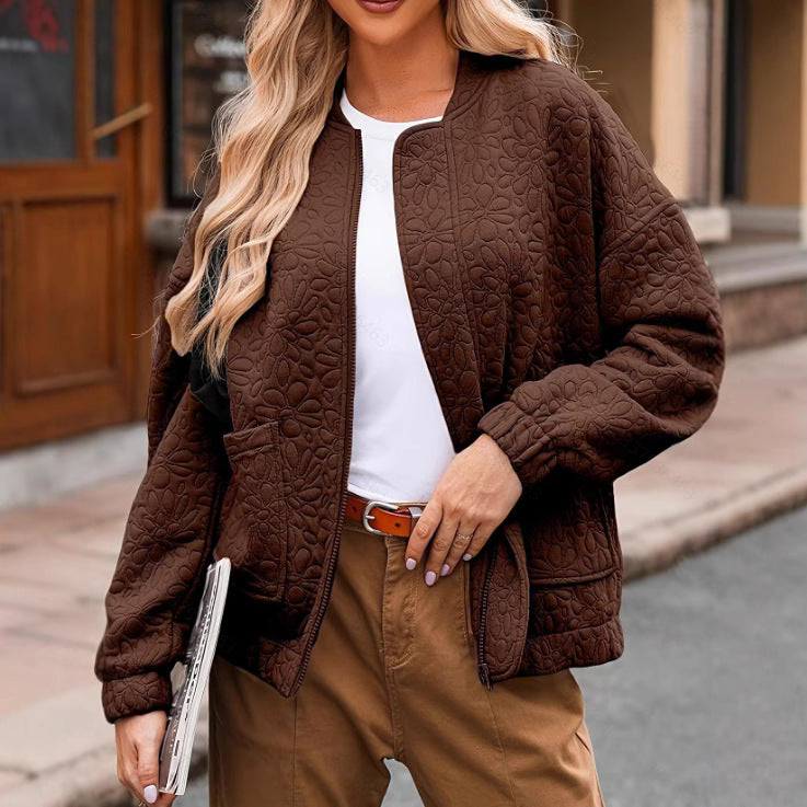 damen-herbstjacke-382qaf-1.jpg Jacke Damen Übergang mit floralem Muster | Leicht & Kurz – Arvess – Bild 1