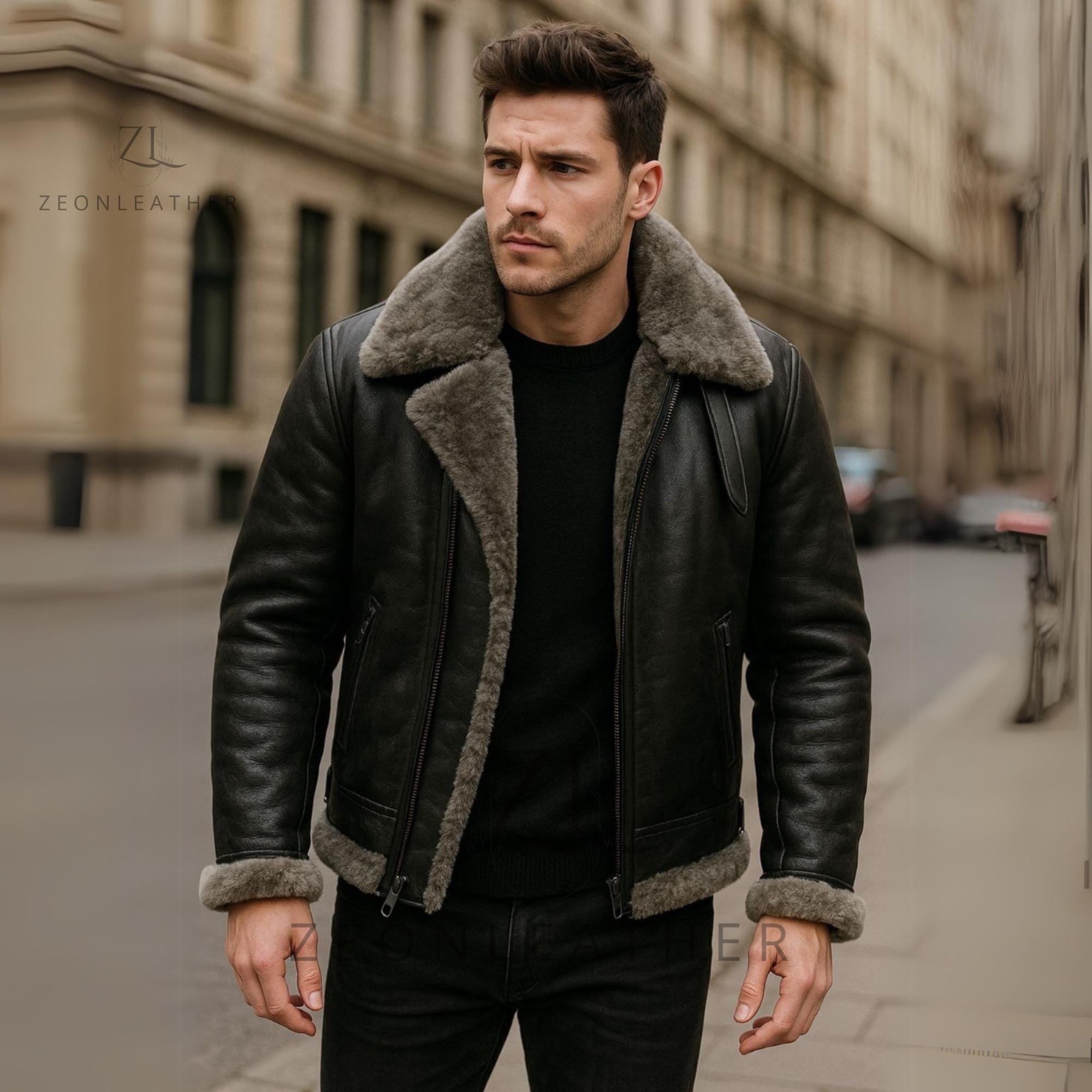 daunenmantel-herren-885zys-1.jpg Herren Leder Daunenmantel Herrenmantel Mantel Leder Mit Fell Ledermantel Fell Herren – Bild 1