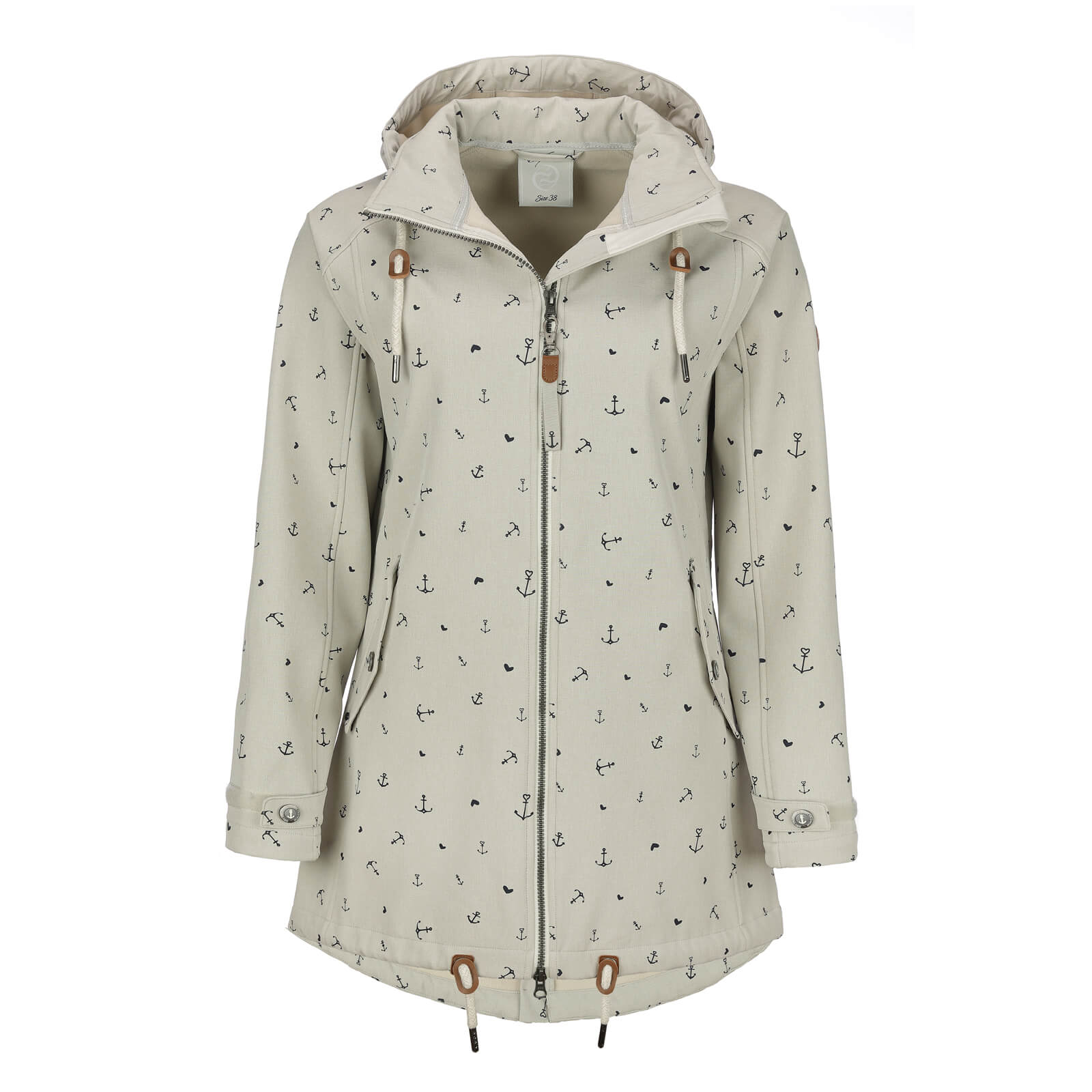 softshellmantel-damen-497nnf-1.jpg Dry Fashion Damen Softshellmantel Plön mit Allover Print Anker Softshelljacke mit Fleece Innenfutter – Bild 1
